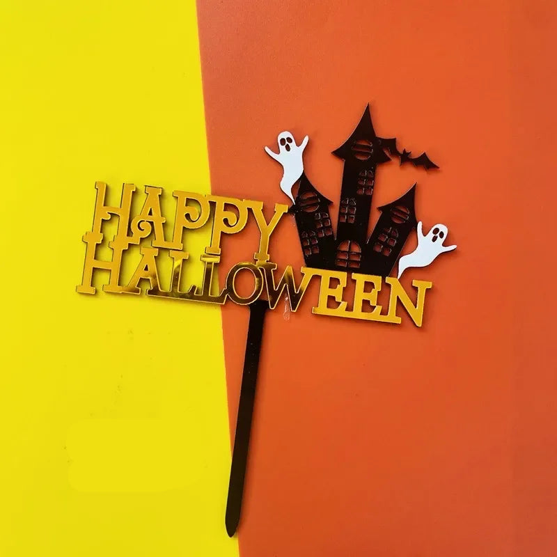 Cake Topper Happy Halloween Doré élégant