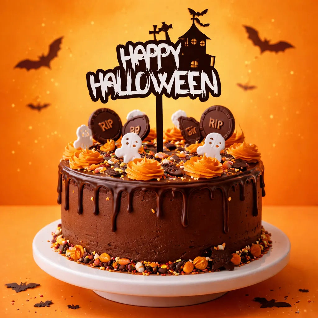 Cake Topper Happy Halloween Noir et Blanc