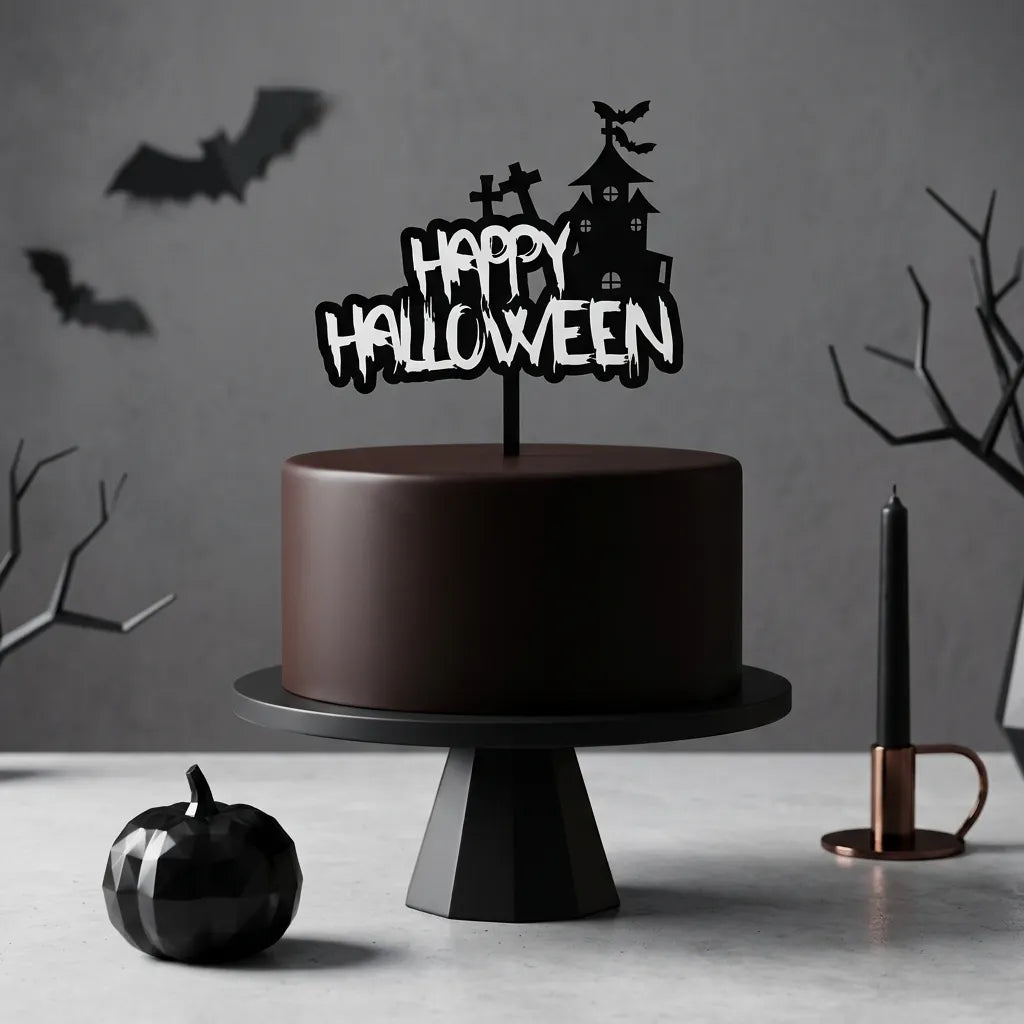 Cake Topper Happy Halloween Noir et Blanc Unique