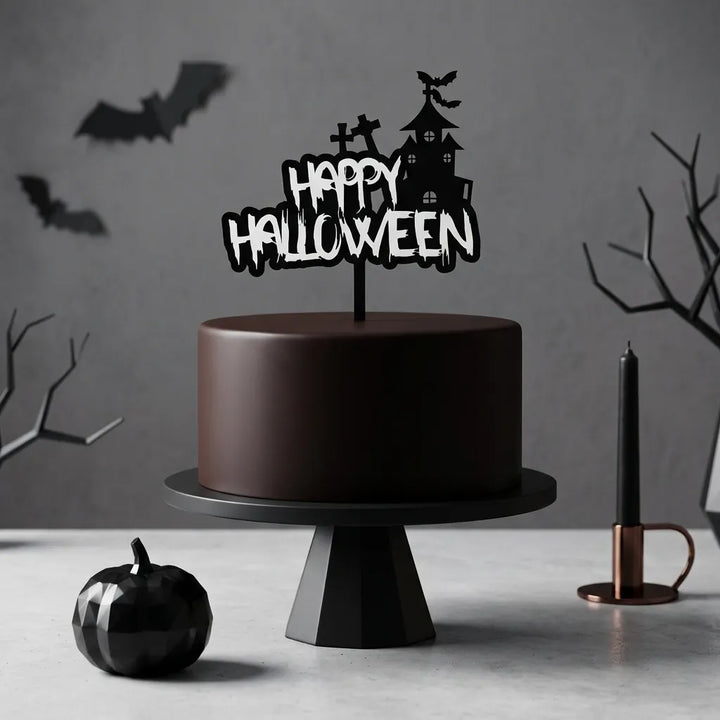 Cake Topper Happy Halloween Noir et Blanc Unique