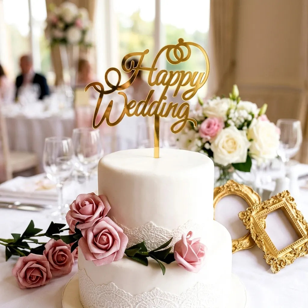 Cake Topper Happy Wedding Légère