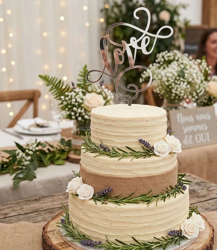 Cake Topper Love Argenté Légère
