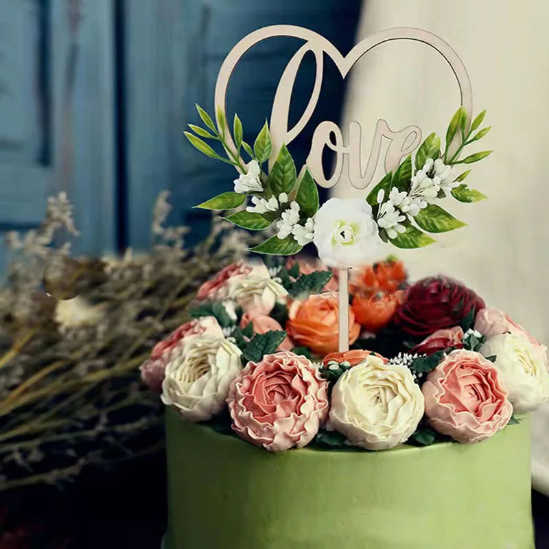 Cake Topper Love à Feuillages