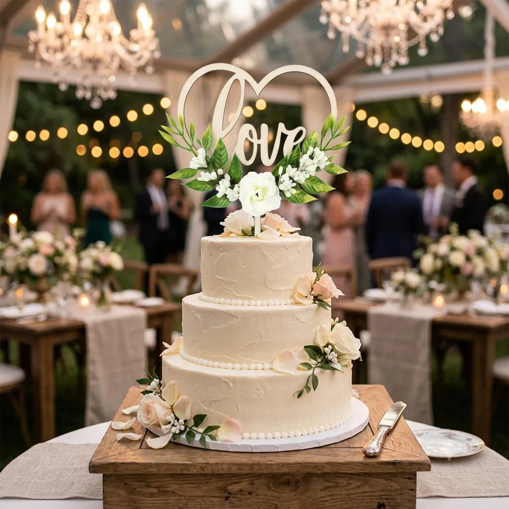 Cake Topper Love à Feuillages Légère
