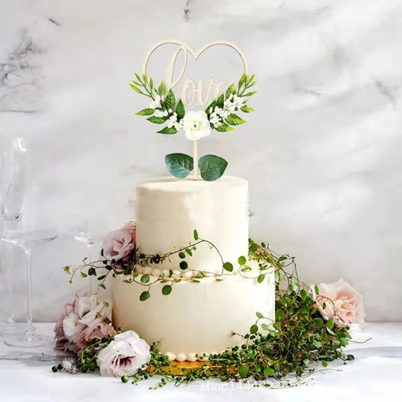 Cake Topper Love à Feuillages Unique