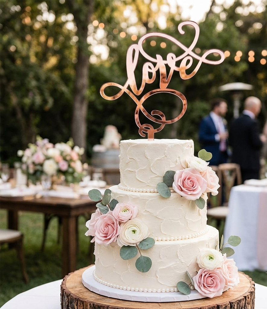 Cake Topper Love Rose Gold Légère