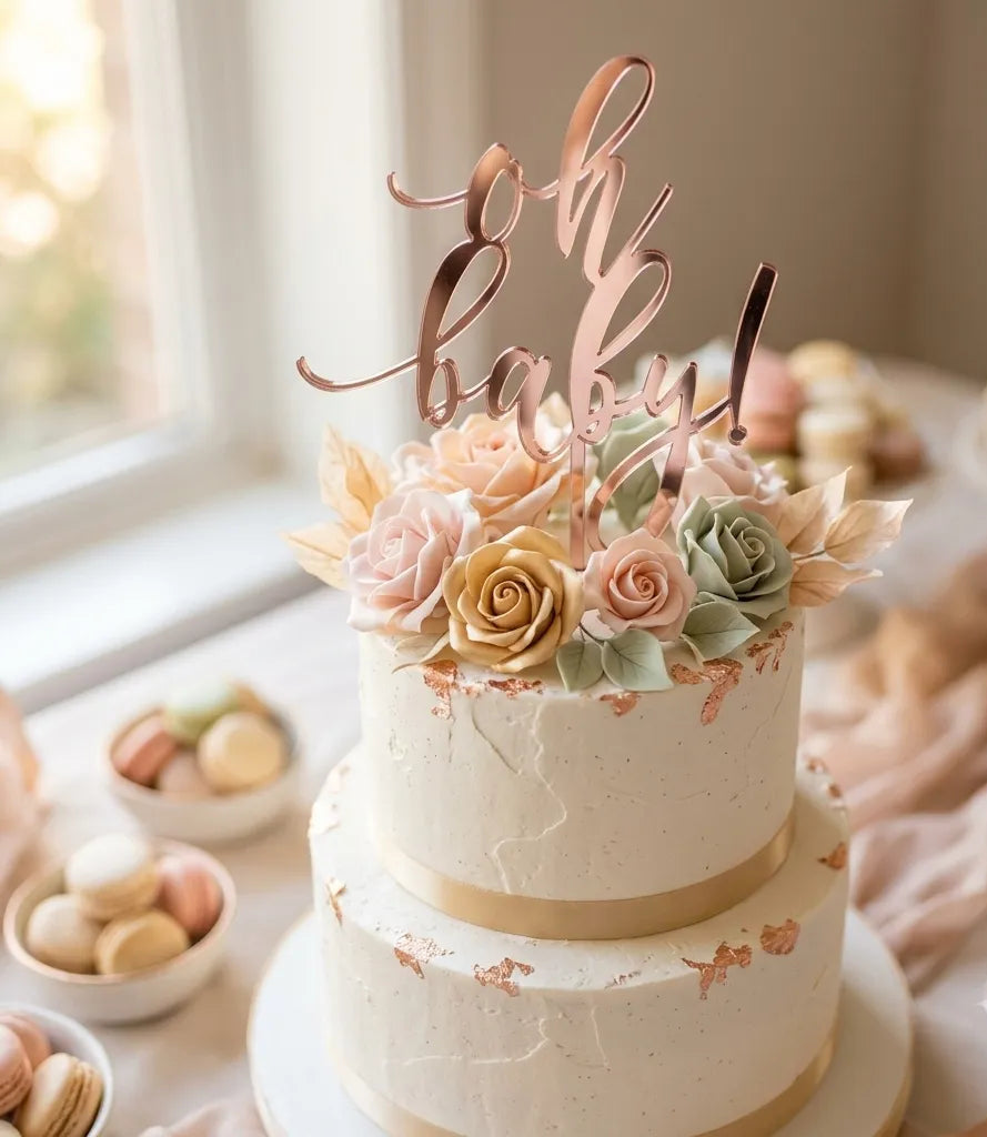 Cake Topper Oh Baby Rose Gold Légère