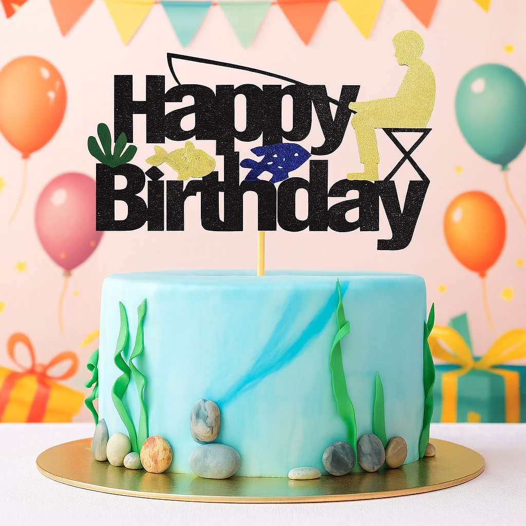Cake Topper Pêche Minimaliste