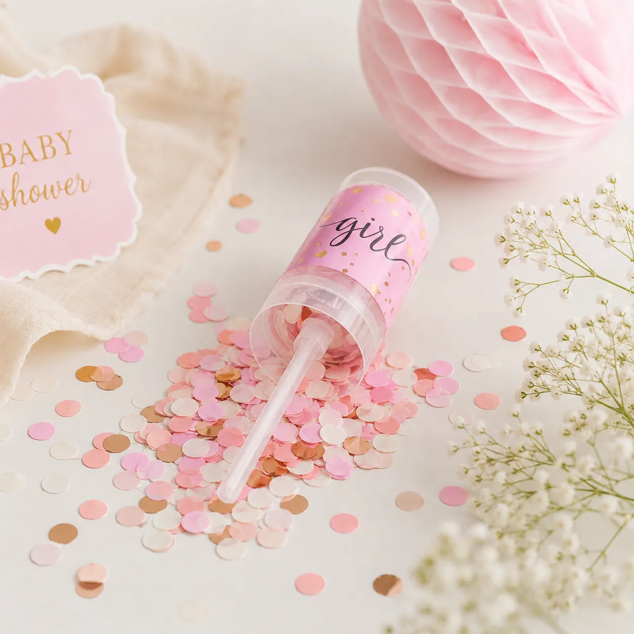Canon à Confettis Baby Shower Rose