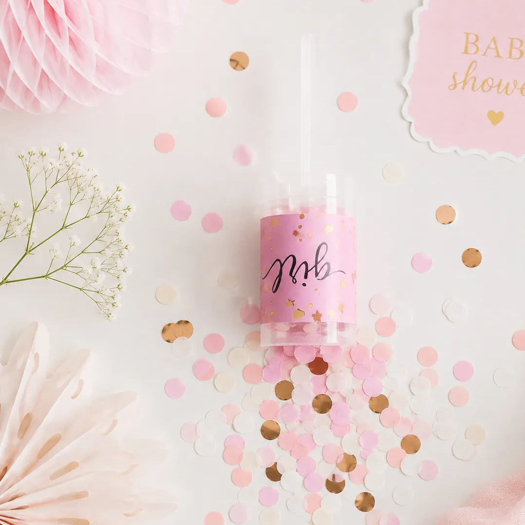 Canon à Confettis Baby Shower Rose Festive