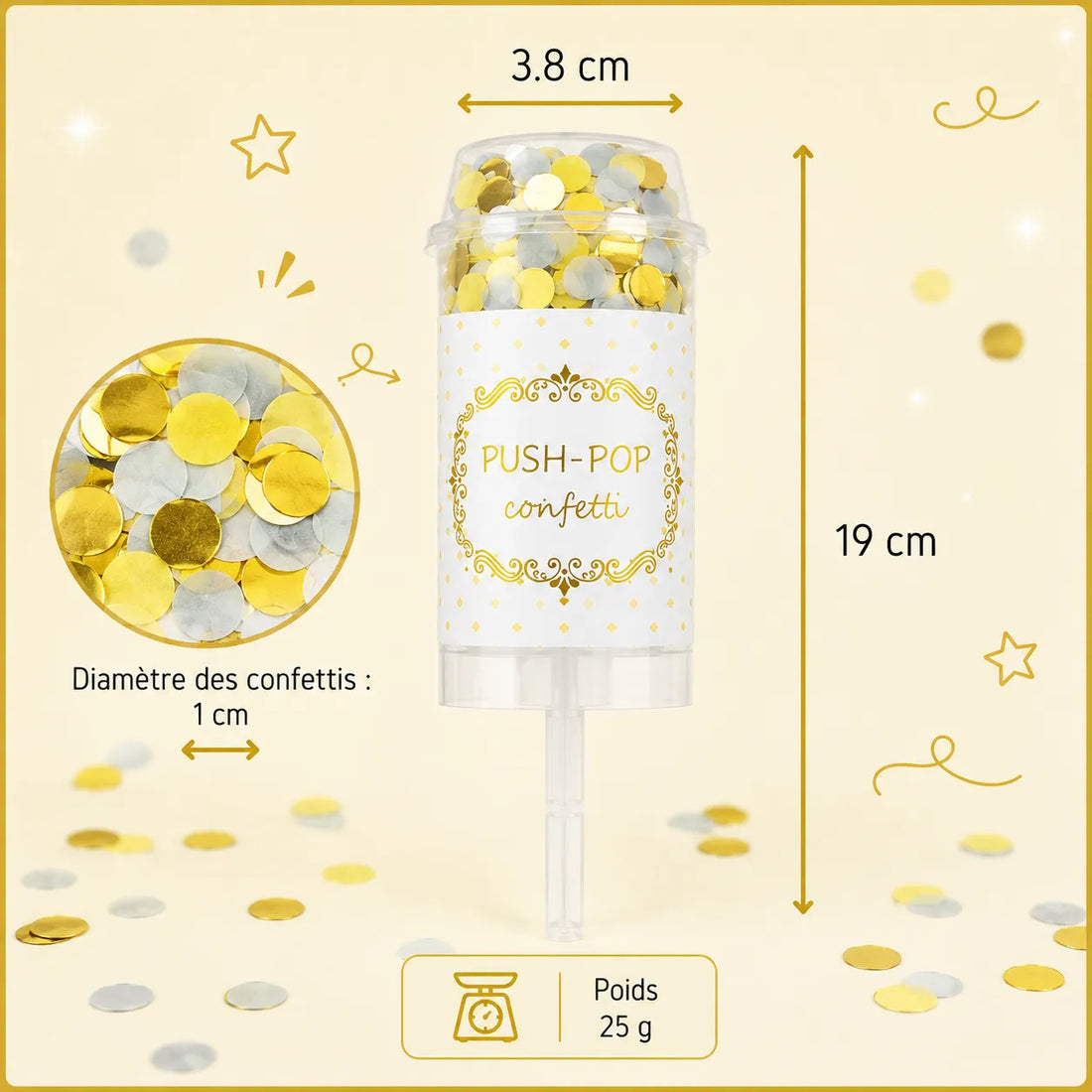 Canon à Confettis Gris et Dorés Moderne
