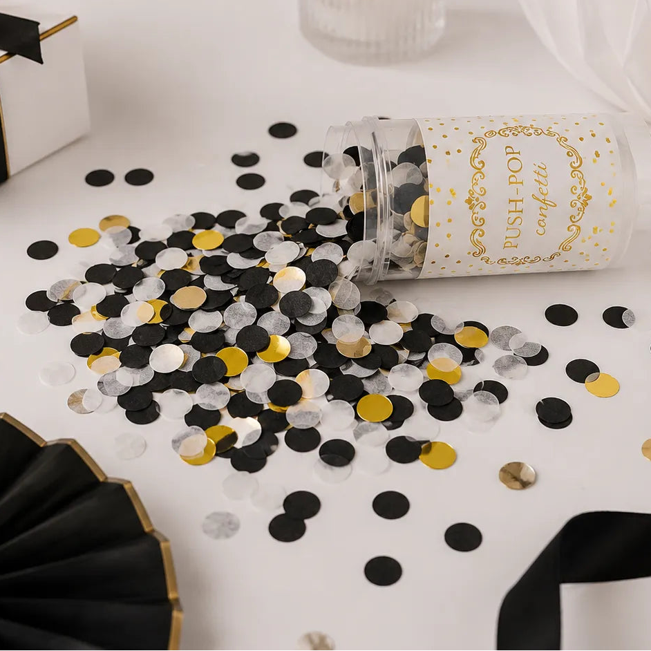 Canon à Confettis Noirs et Dorés