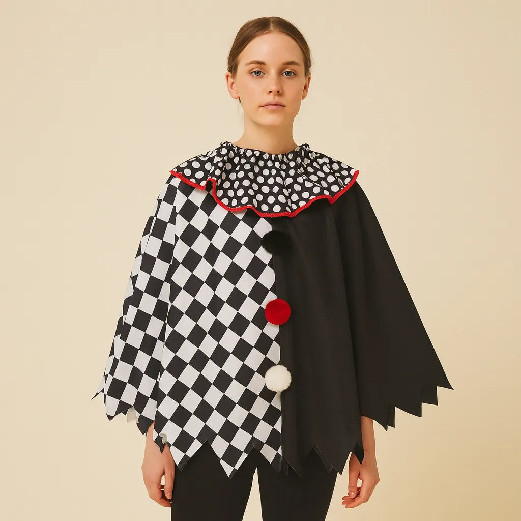 Cape Clown Noire et Blanche à Motifs