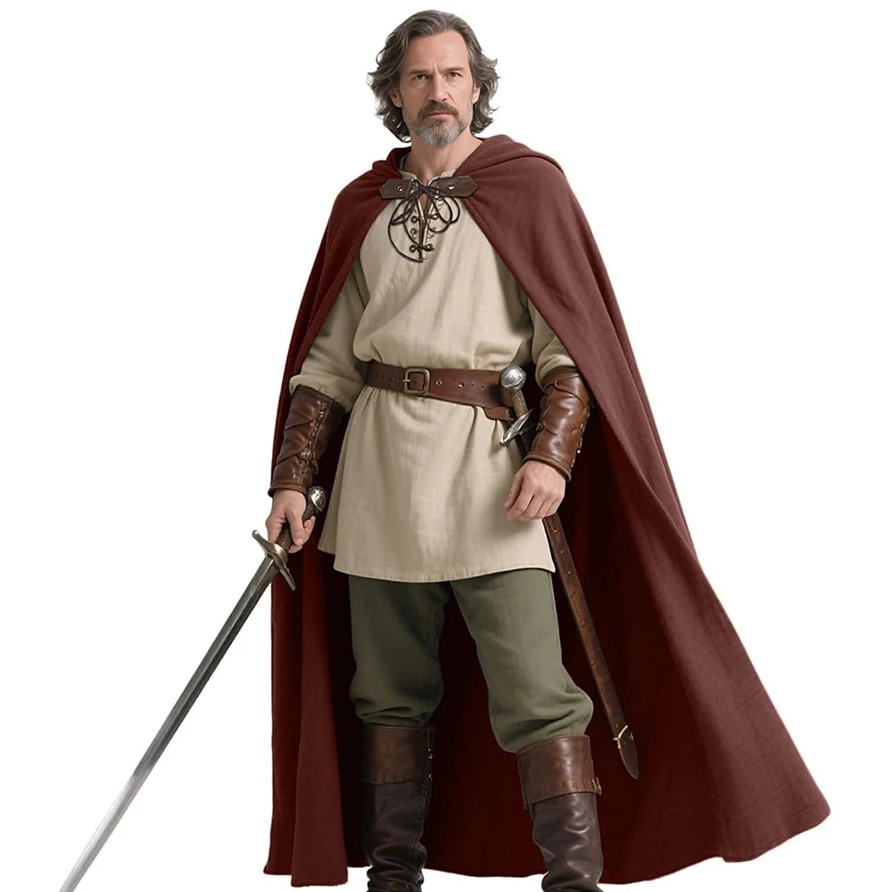 Cape Médiévale à Capuche Marron Unique