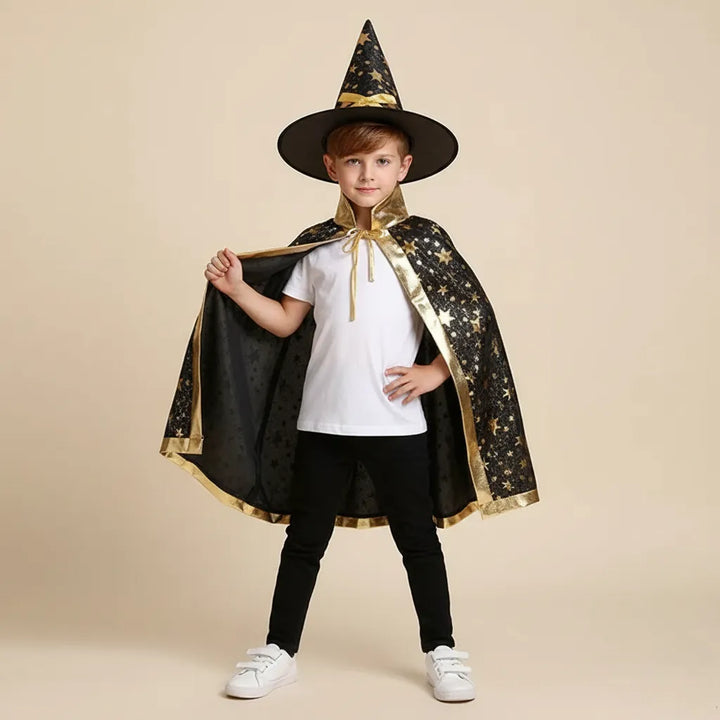 Cape et Chapeau Noir et Doré