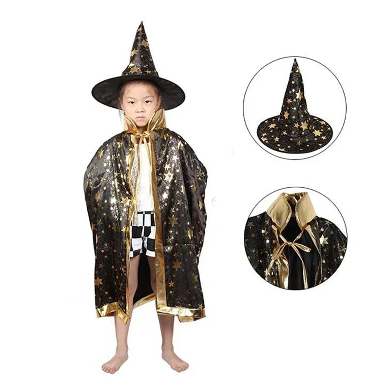 Cape et Chapeau Noir et Doré Design