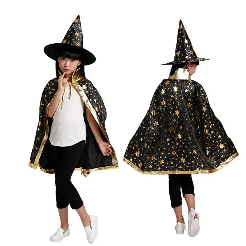 Cape et Chapeau Noir et Doré Stylé