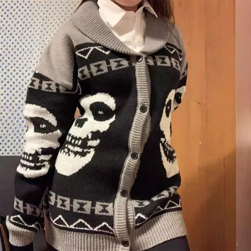 Cardigan Tricoté Crâne Halloween 