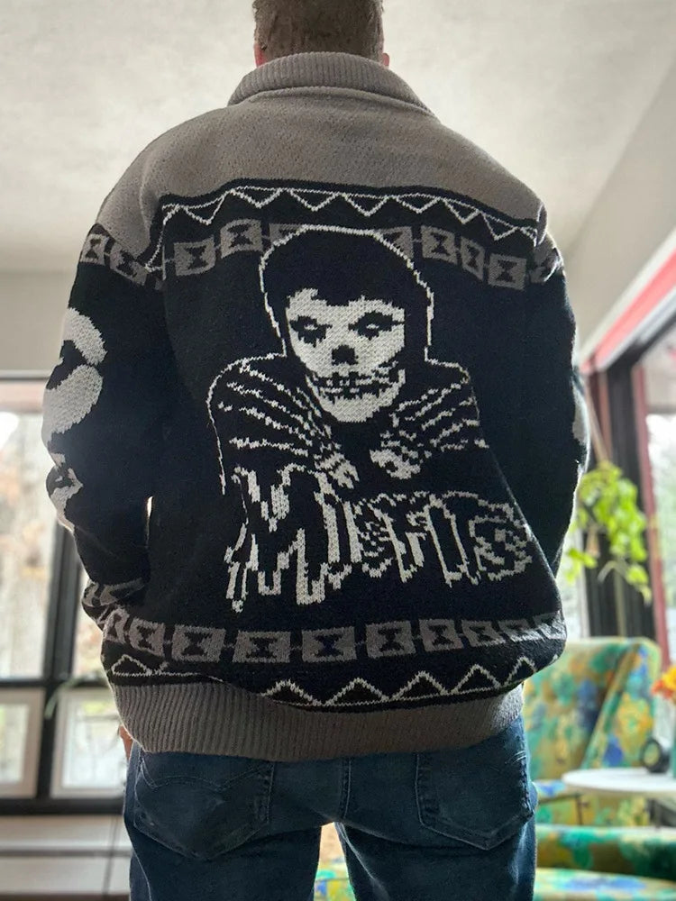 Cardigan Tricoté Crâne Halloween Dos