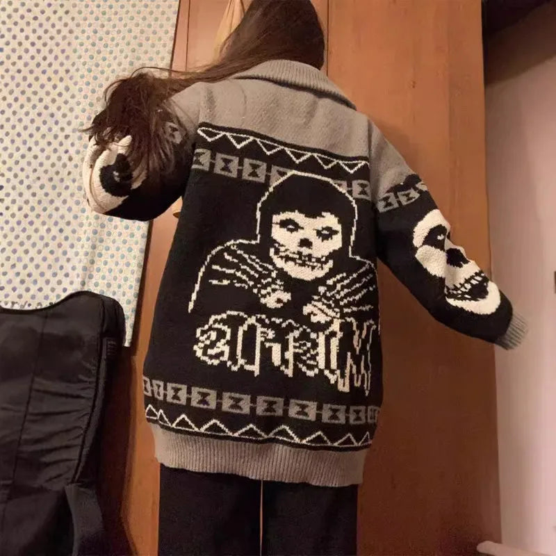Cardigan Tricoté Crâne Halloween Unique