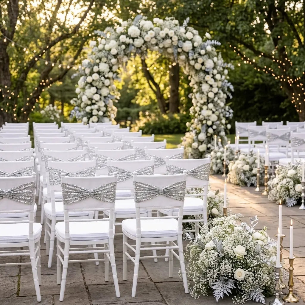 Ceinture de Chaise Mariage Argentée Pailletée Unique