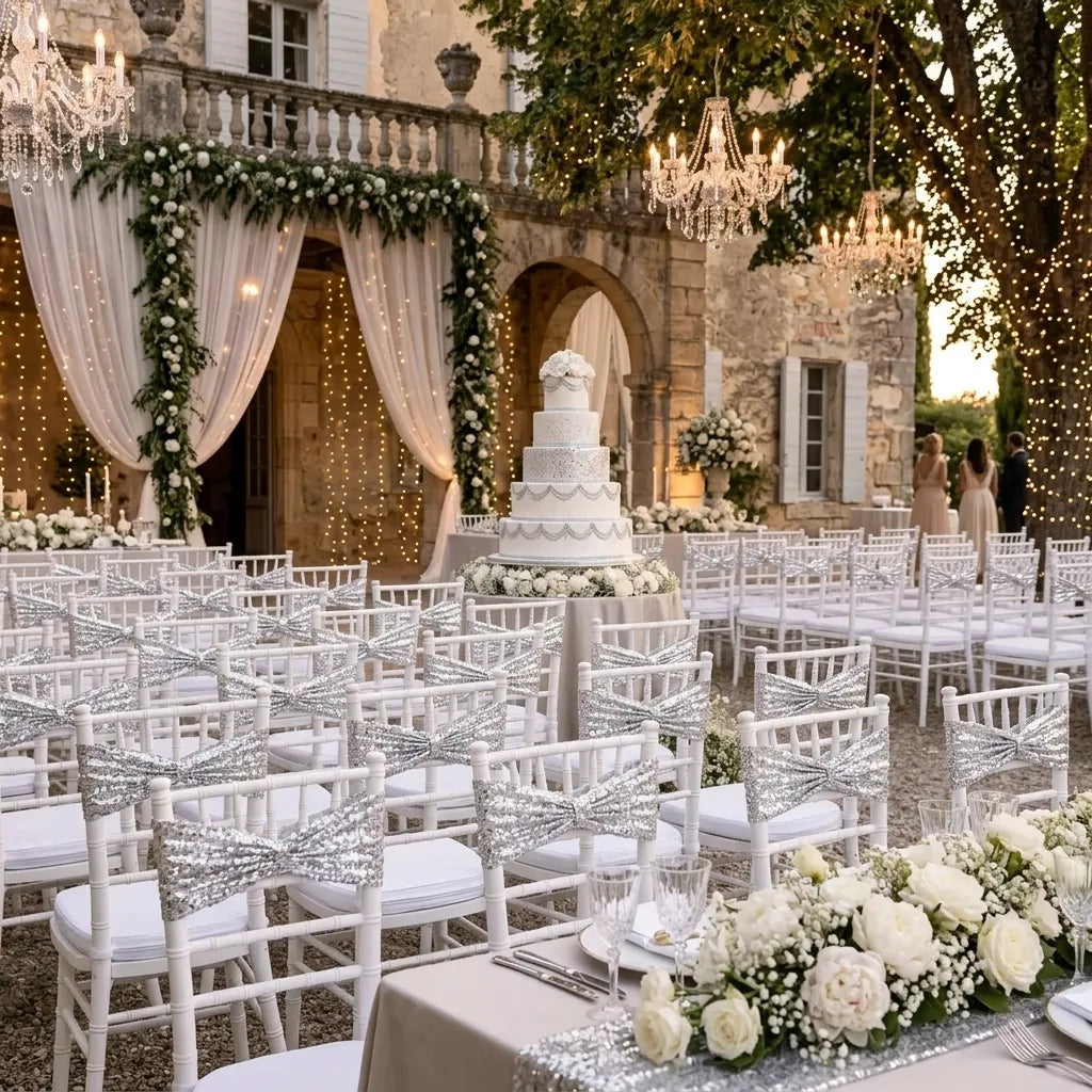 Ceinture de Chaise Mariage Argentée Pailletée élégant