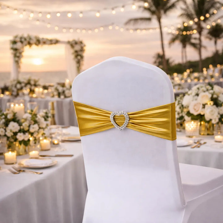 Ceinture de Chaise Mariage Dorée Cœur