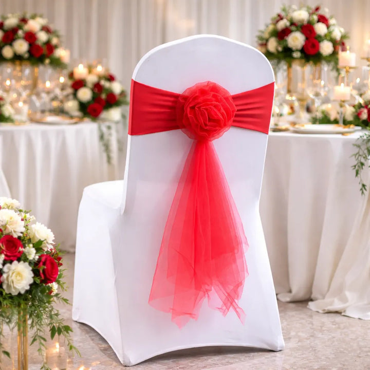 Ceinture de Chaise Mariage Rouge à Fleur