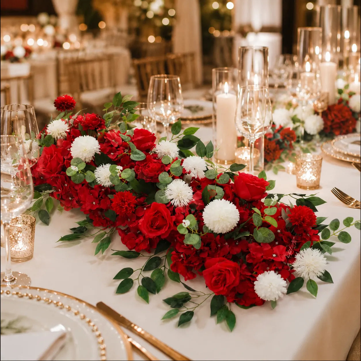 Centre de Table Floral Rouge et Blanc chic