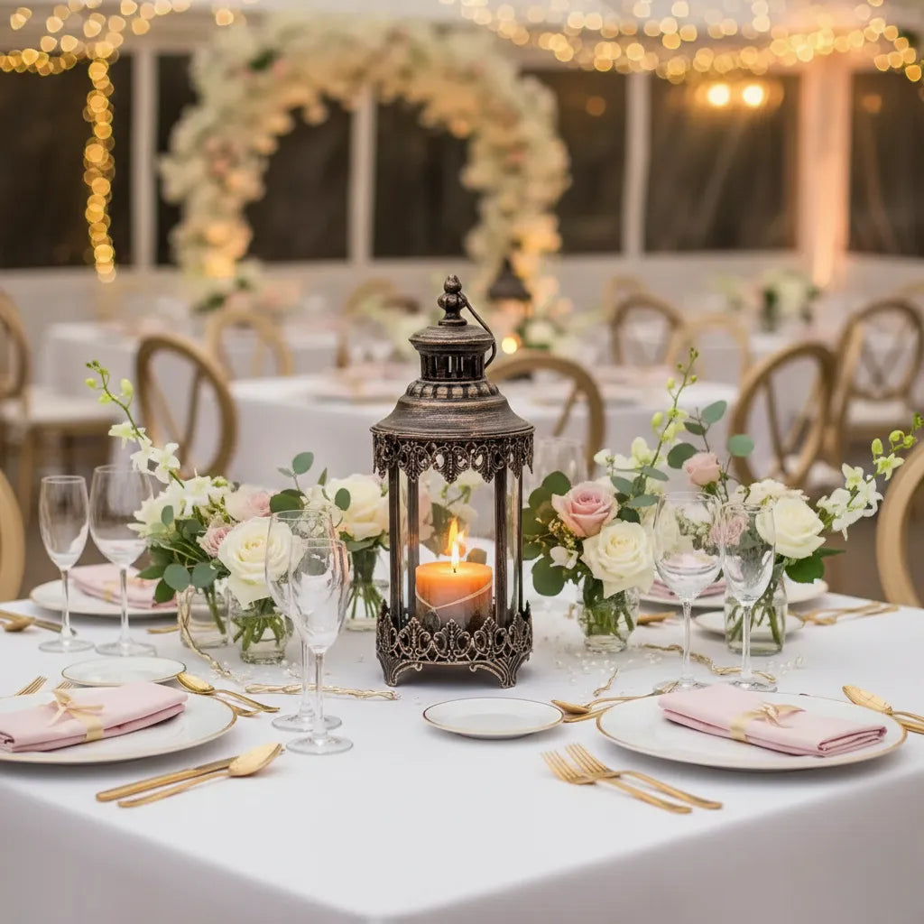 Centre de Table Lanterne Bougeoir en Fer