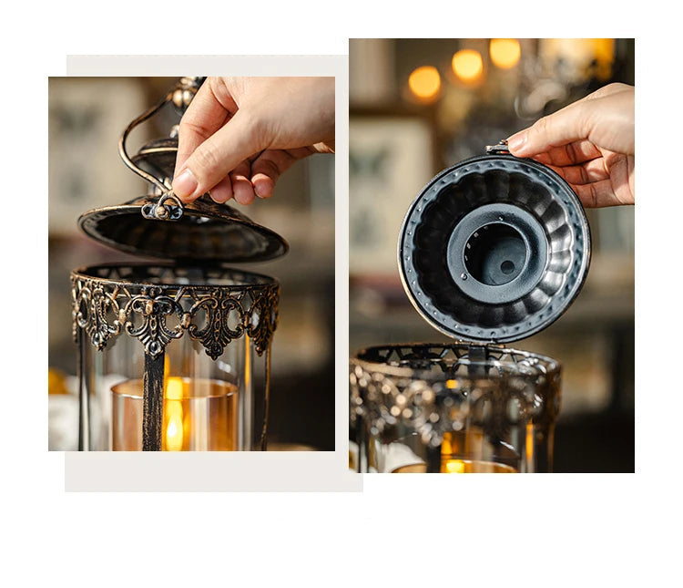 Centre de Table Lanterne Bougeoir en Fer Moderne