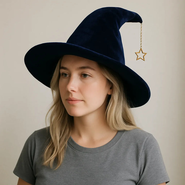Chapeau Sorcière Bleu Velouté