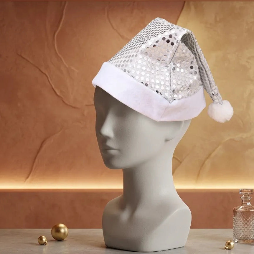 Chapeau de Noël Argentés à Paillettes Unique