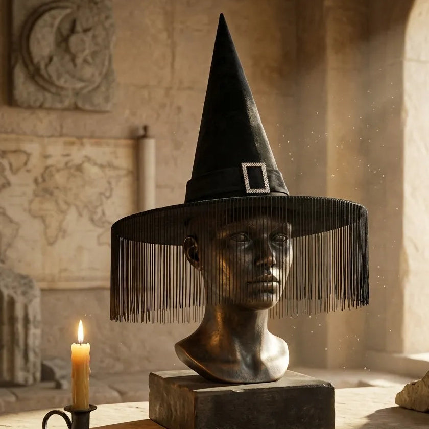 Chapeau de Sorcière Noir à Franges Unique