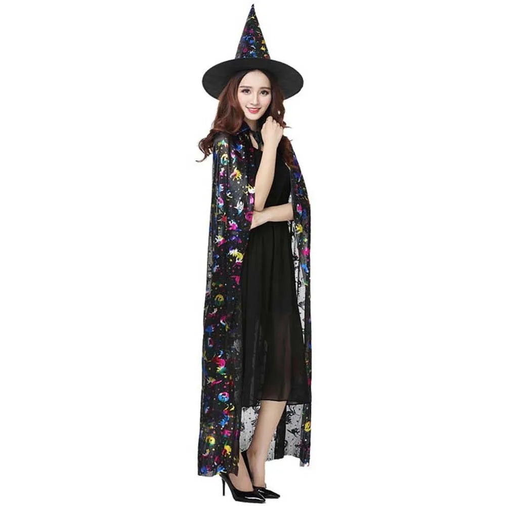 Chapeau et Cape de Sorcière Femme à Motifs Multicolore