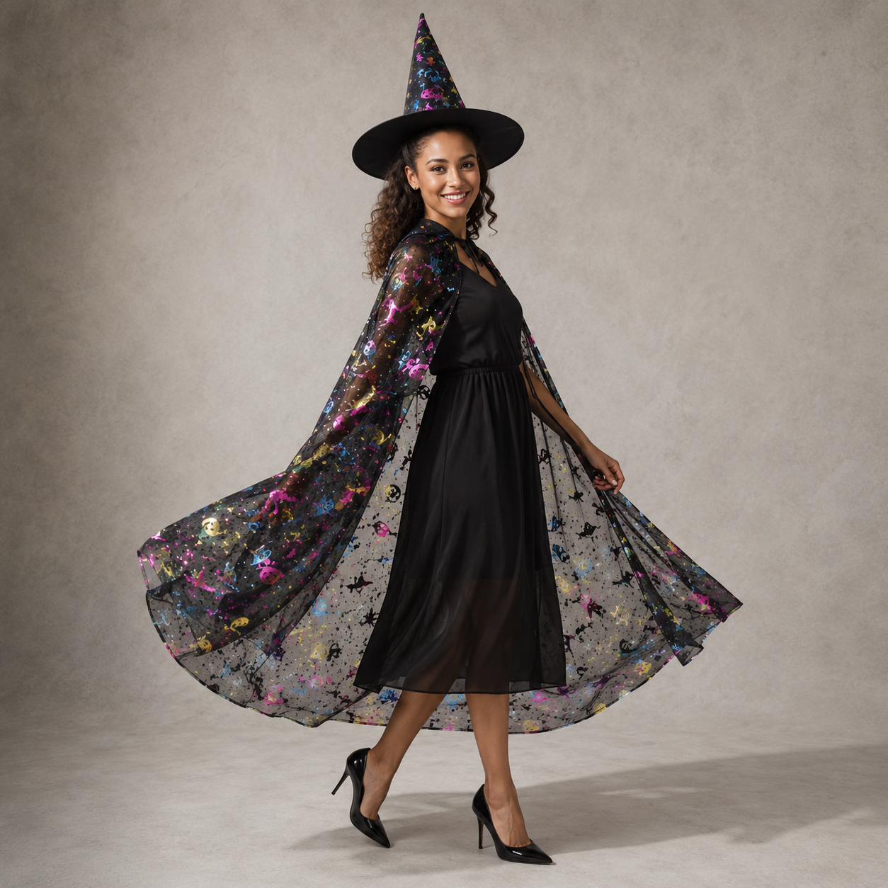 Chapeau et Cape de Sorcière Femme à Motifs Multicolore Design