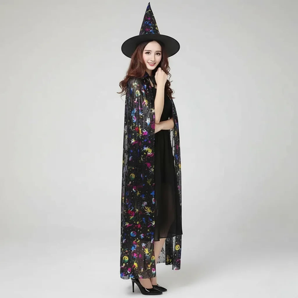Chapeau et Cape de Sorcière Femme à Motifs Multicolore Stylée