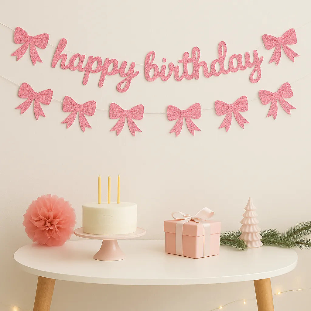 Guirlande Anniversaire Nœud Rose