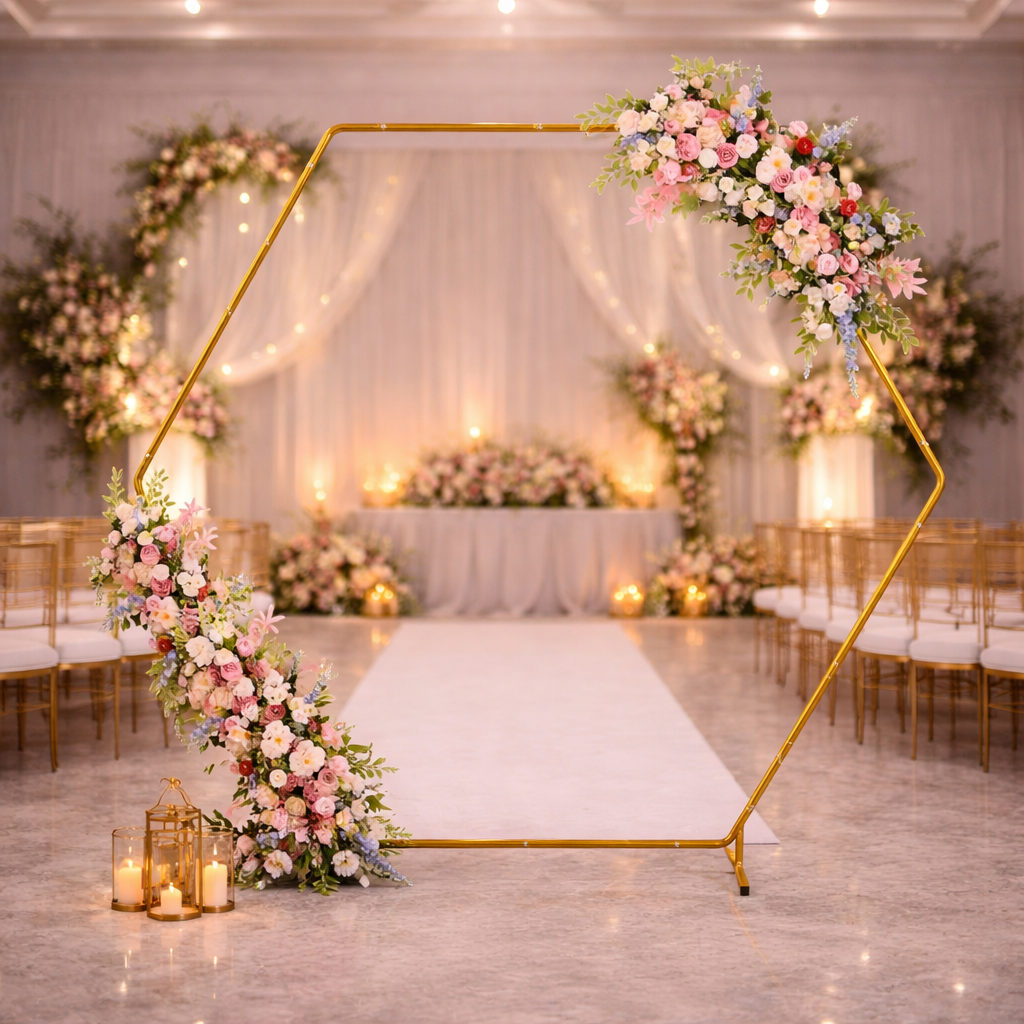 Arche Mariage Hexagonale en Métal Doré