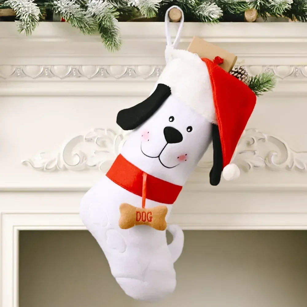 Chaussette Noël Blanche en Forme de Chien