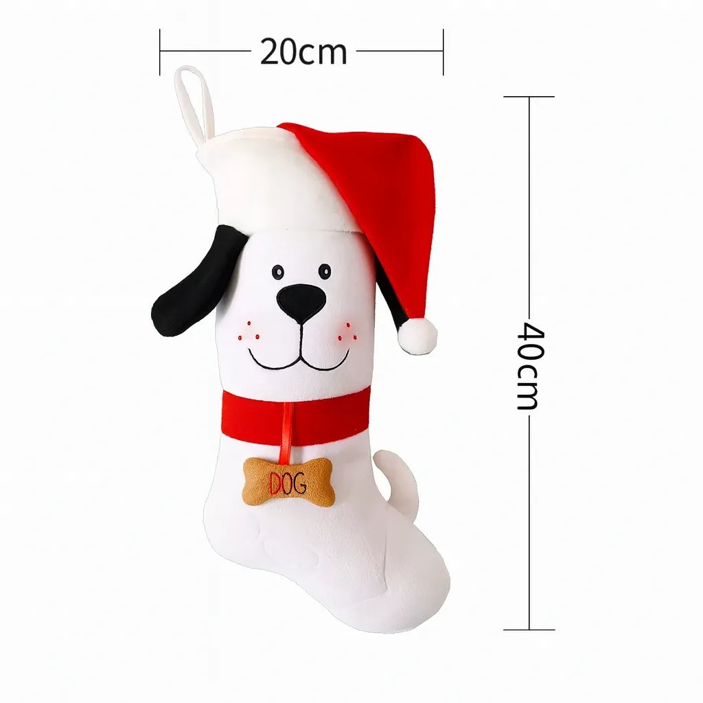 Chaussette Noël Blanche en Forme de Chien Mignon
