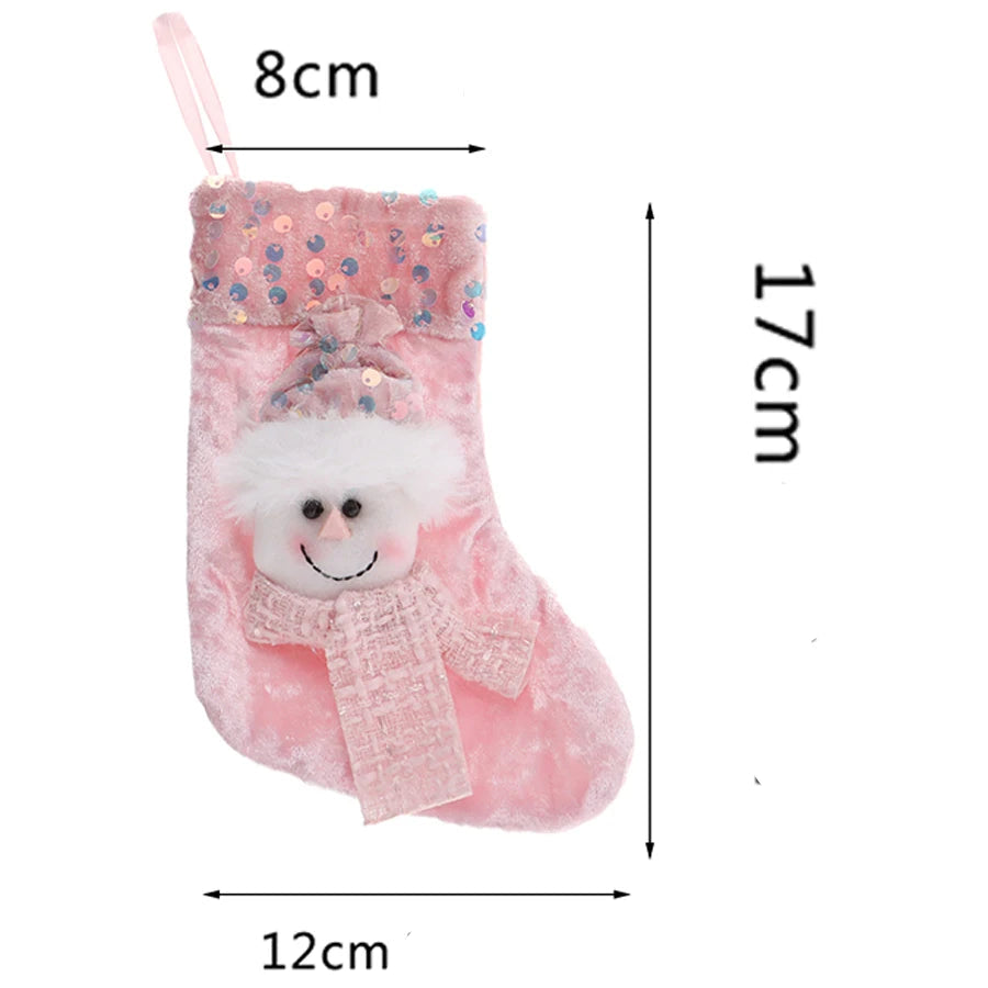 Chaussette Noël Bonhomme de Neige Rose 1