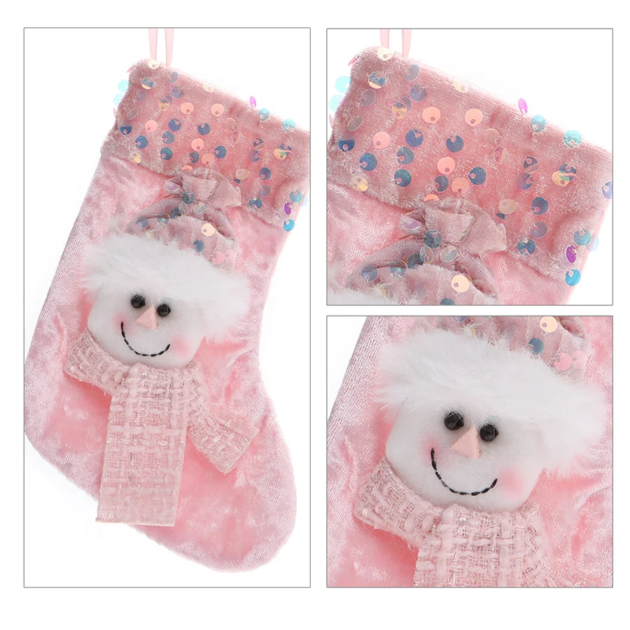 Chaussette Noël Bonhomme de Neige Rose Mignon