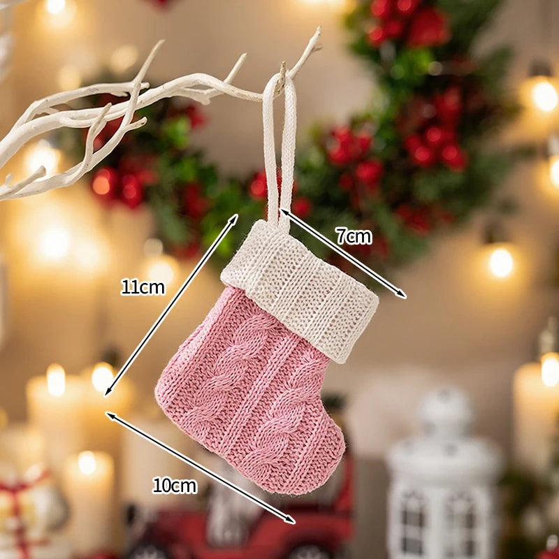 Chaussette Noël Crochet Rose et Blanc