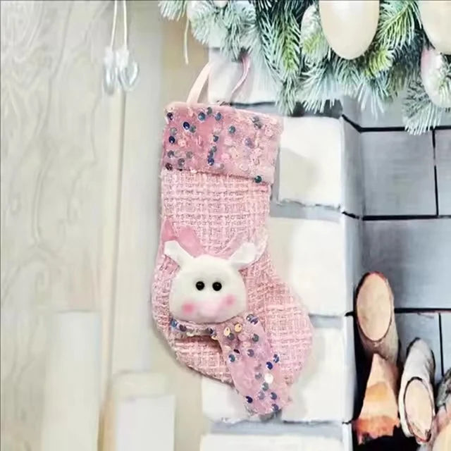 Chaussette Noël Rose à Sequins