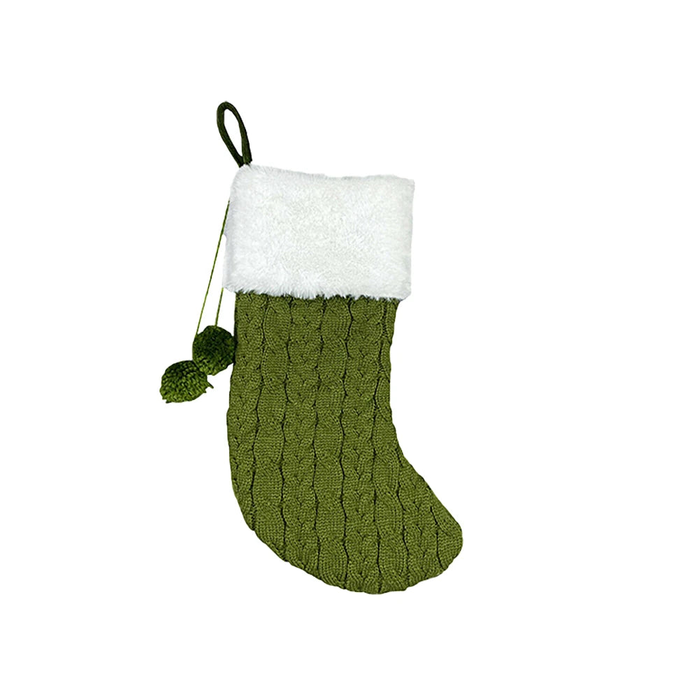 Chaussette Noël Verte Tricotée à Pompons Elégant