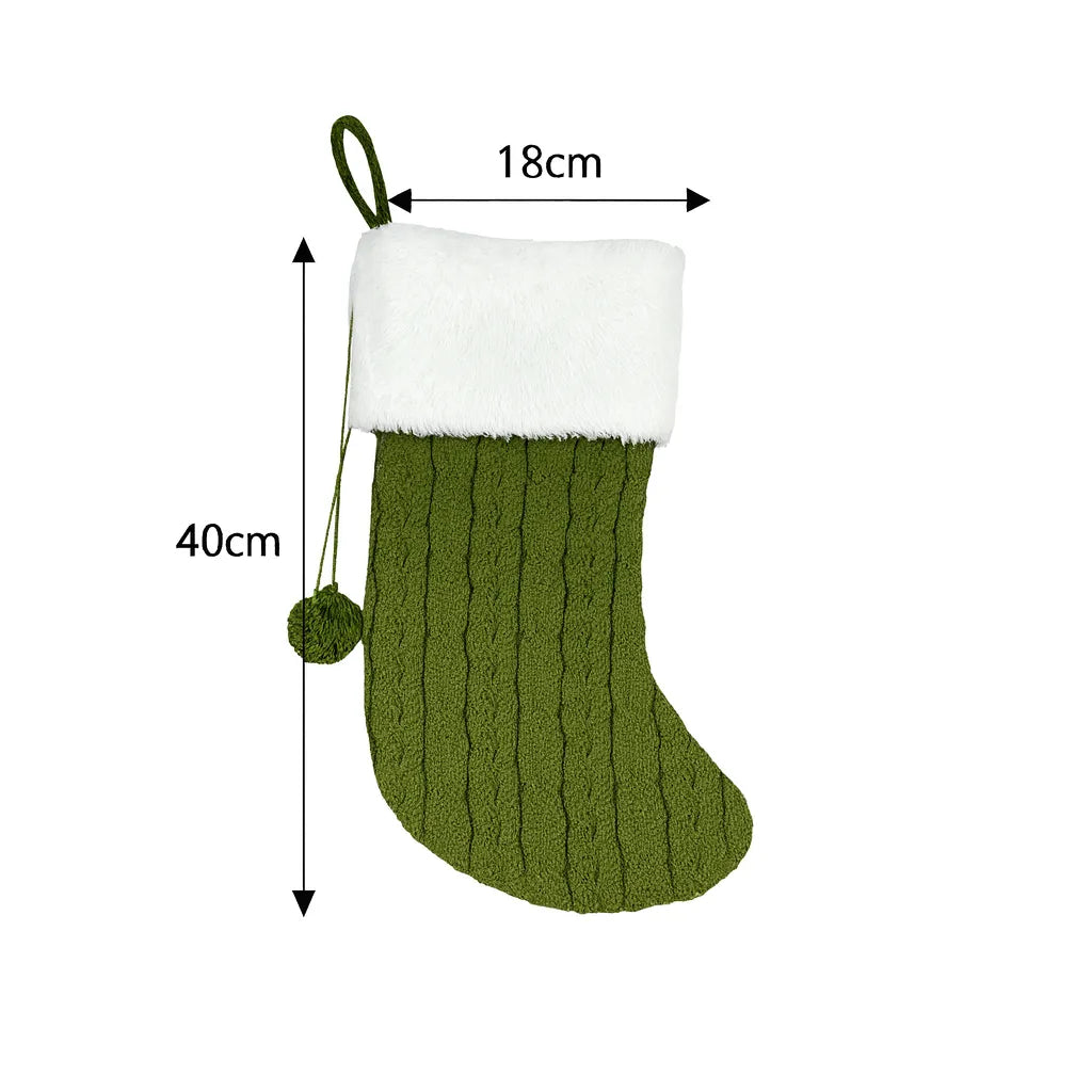 Chaussette Noël Verte Tricotée à Pompons Traditionnel