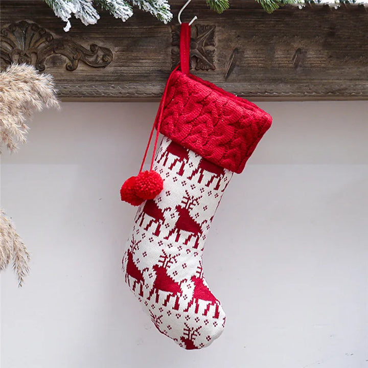 Chaussette de Noël Blanche Rennes à Pompons