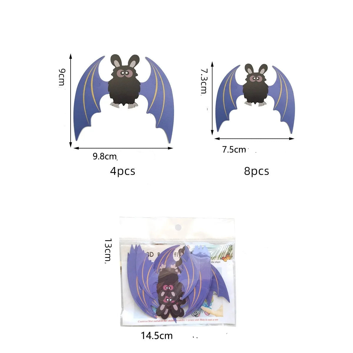 Chauves-Souris 3D Muraux Déco Halloween taille