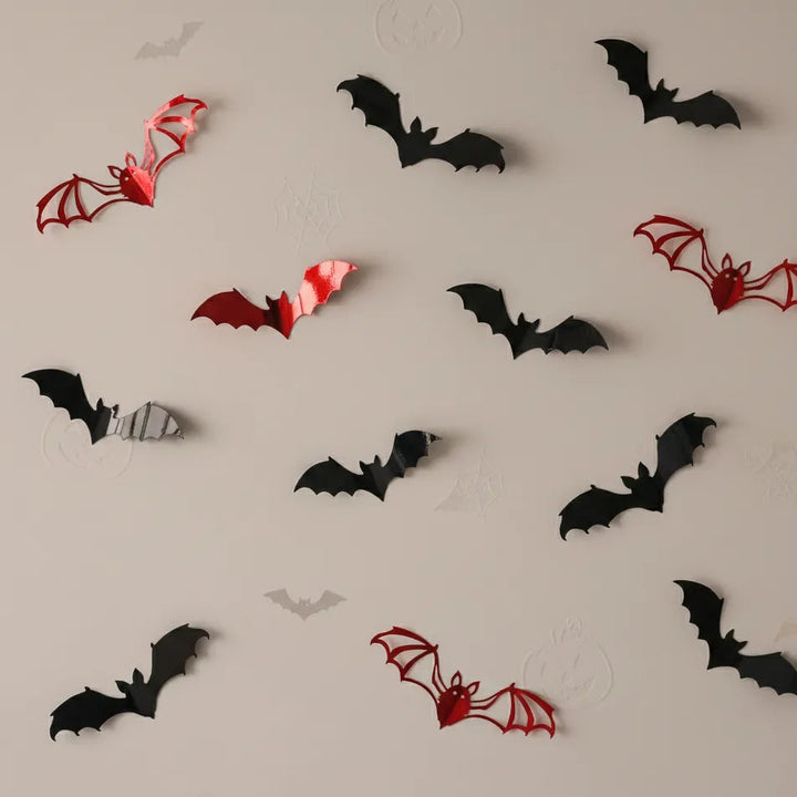 12pcs Chauve-Souris En Plastique Halloween - 5 Tailles - Décorations Lumineuses Effrayantes à Suspendre
